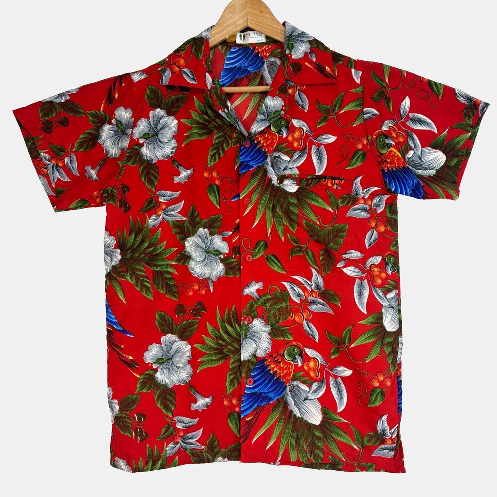 VHO Button Up Shirt Men’s S Floral Parrot Hawaiian Aloha Camp Cabana Vacation‎
